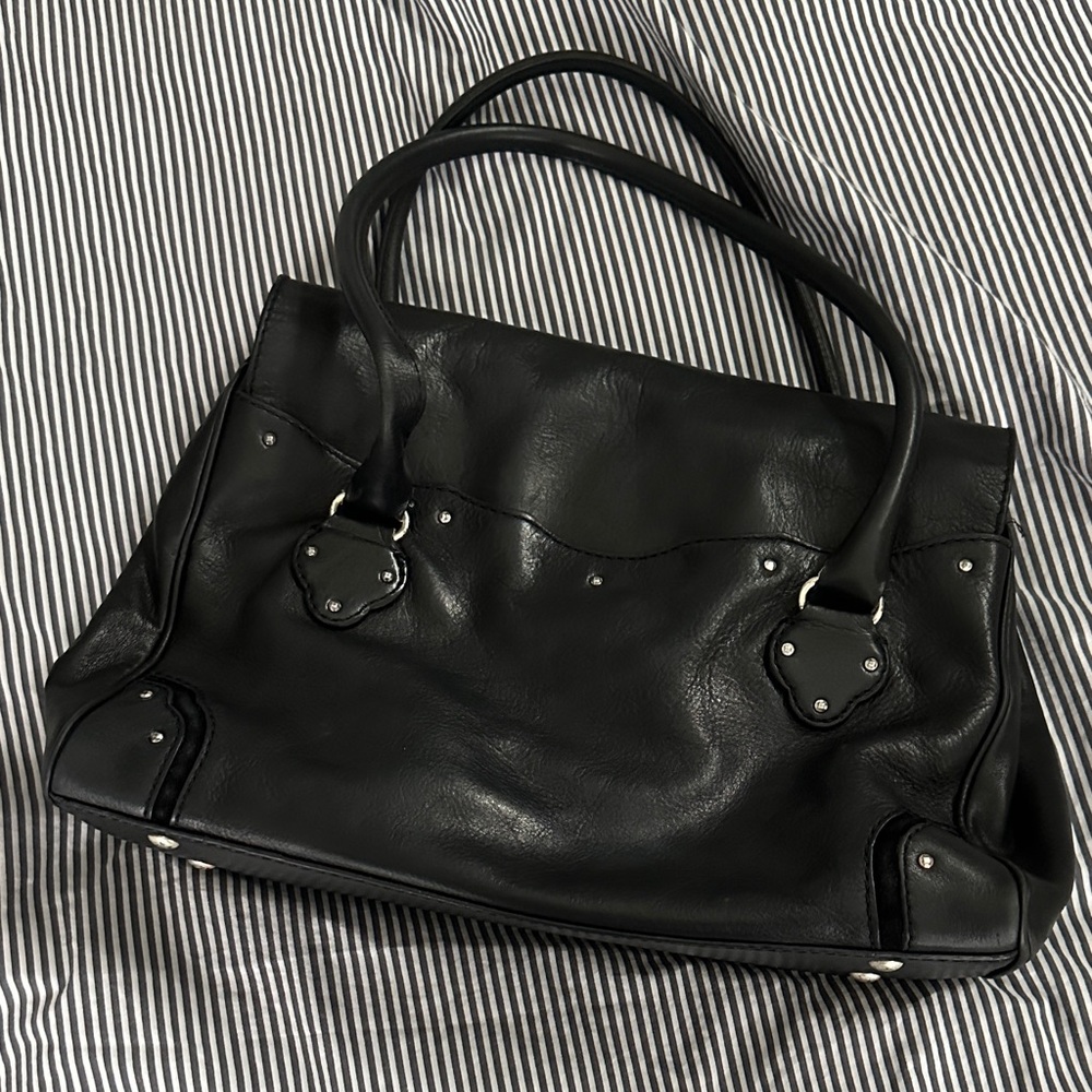 Michael Kors Black Leather Satchel with Silver Accents - Picture 4 of 16